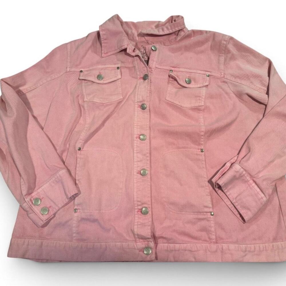 Pink Denim Jacket Breast Cancer Awareness Snap Front Trucker Jacket Fits XL
